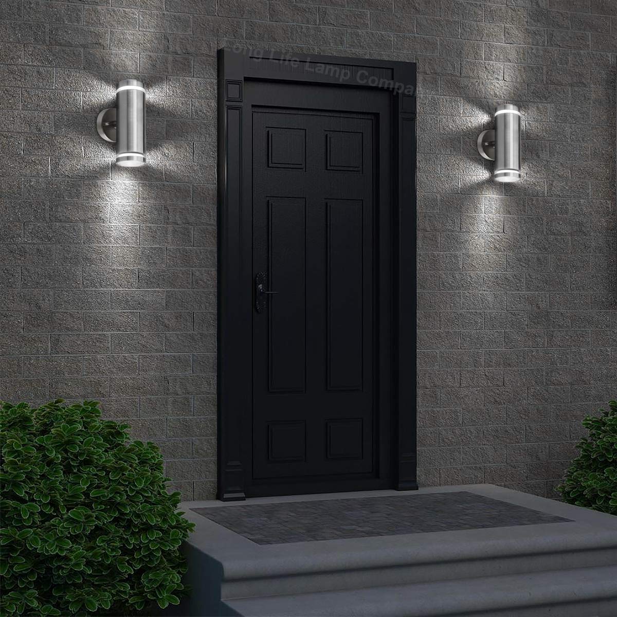 Long Life Lamp Company 2 x Exterior Outdoor Up Down Wall Light IP65 Transparent Diffuser Stainless Steel ZLC308-F Use with LED GU10 Bulb Only