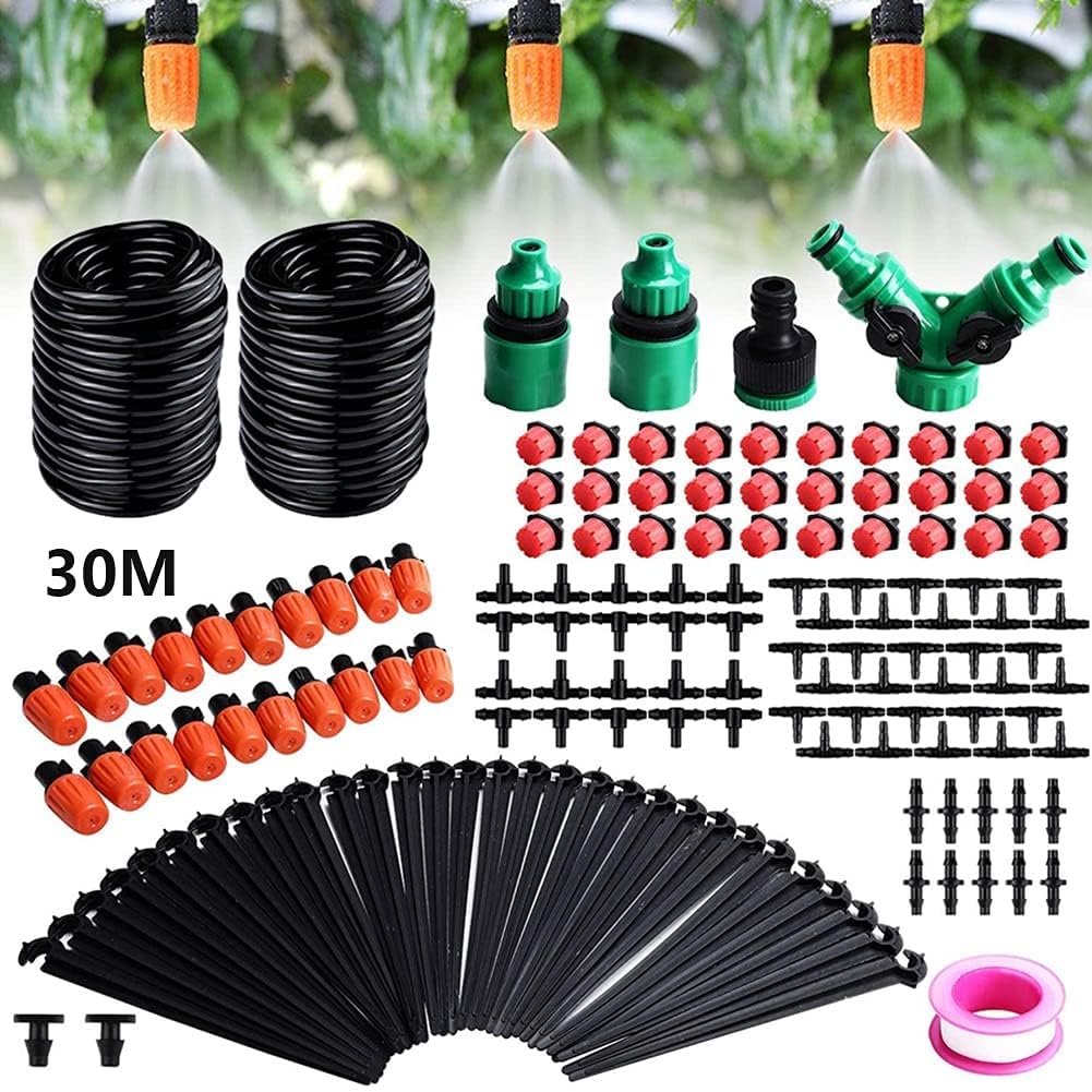 30m Garden Drip Irrigation Kits, DIY Plant Watering Kit Automatic Irrigation System with Adjustable Nozzle Sprayer and Dripper Automatic for Lawn, Garden, Patio