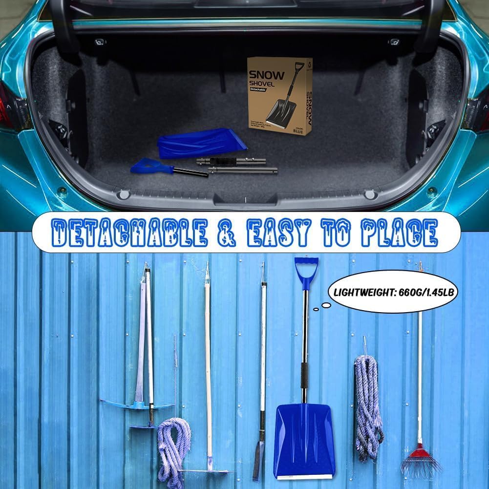 Snow Shovel,2025 New Upgrade Snow Shovels for Snow Removal, Lightweight Portable Adjustable Large Capacity Shovel Perfect for Garden, Camping, Snowman Playing and Emergency(BLUE)