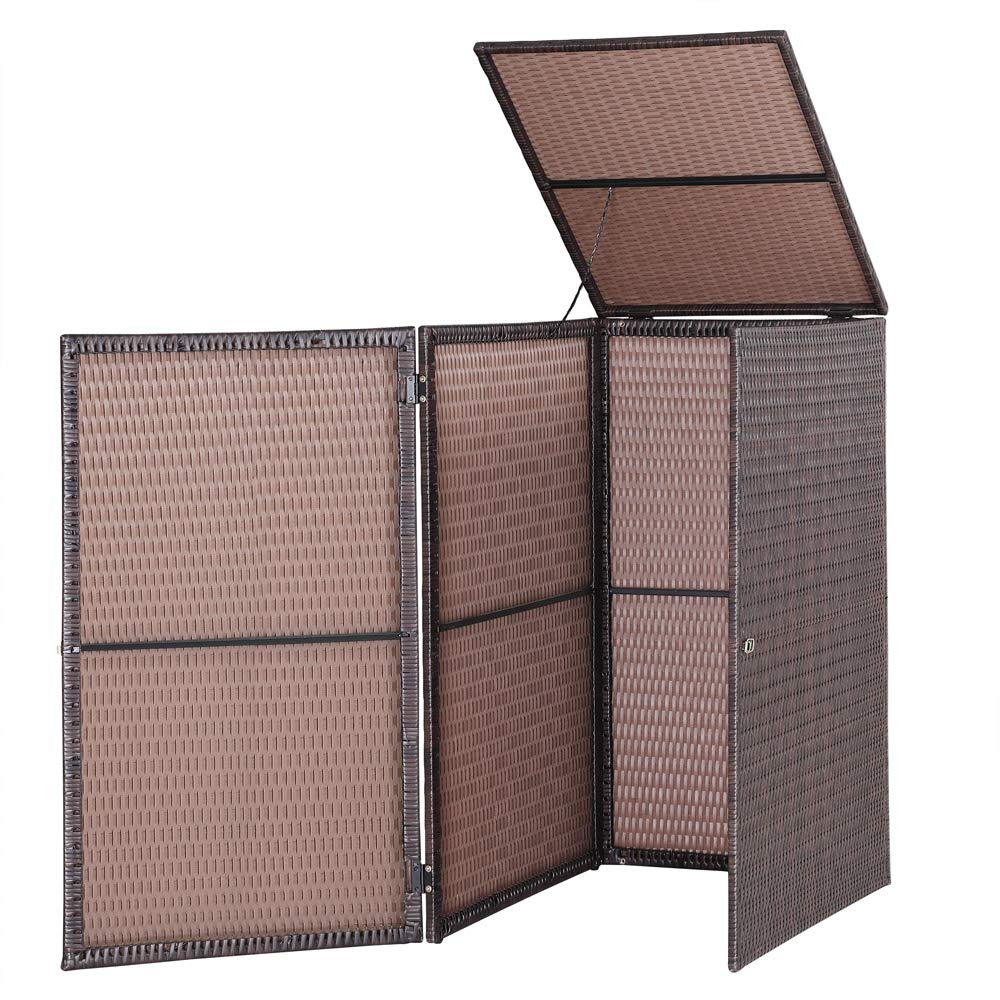 CASARIA® Wheelie Bin Storage Hideaway | Outdoor Bin Screen | Brown Poly Rattan | Lockable | Hinged Lid for Easy Access | Garden Shed Dustbin Rubbish Cover | 240L | 115 x 65 x 80cm