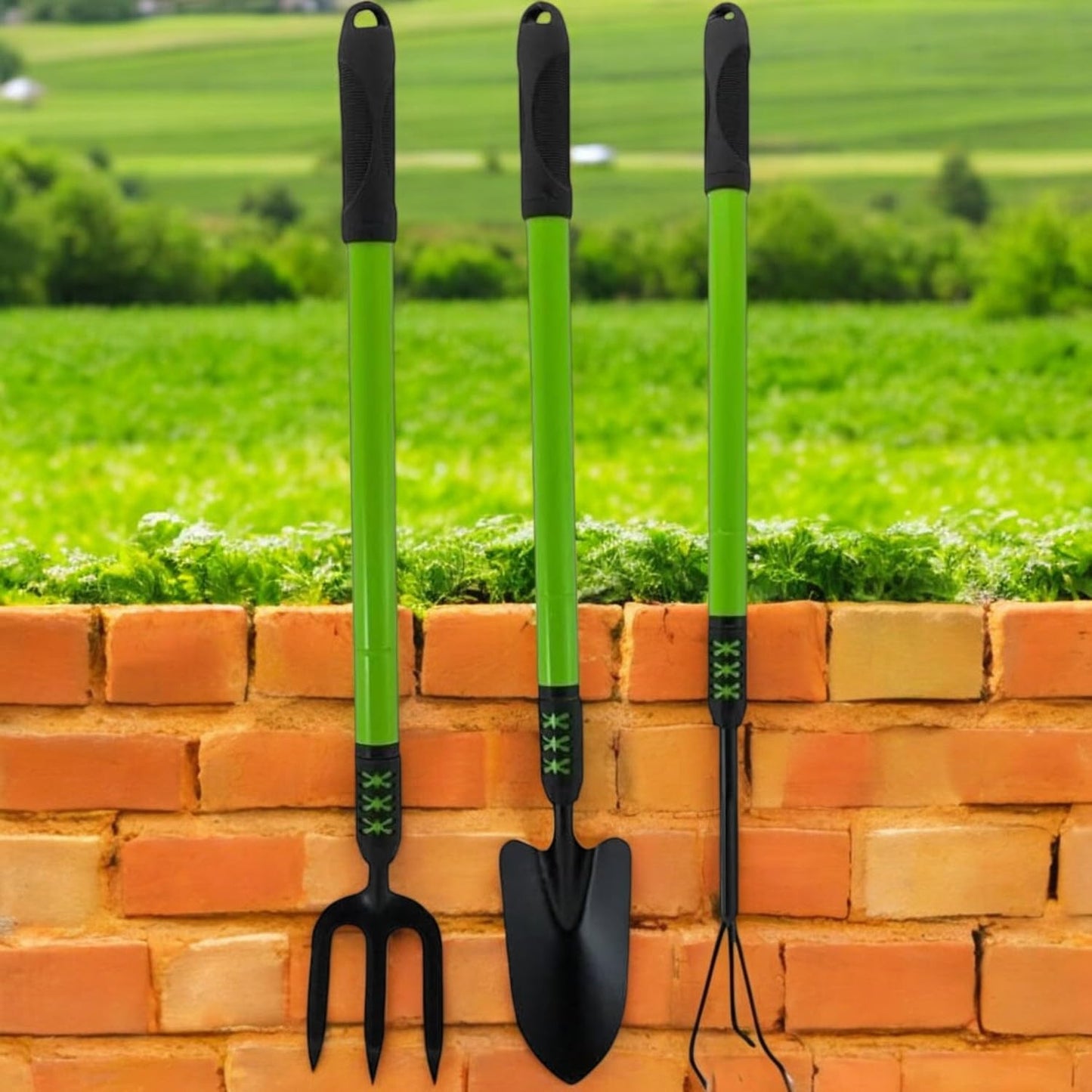 HomeVibe 3PC Telescopic Garden Hand Tool Set – Extendable Gardening Fork, Trowel & Cultivator – Adjustable Handle for Comfortable Planting & Weeding