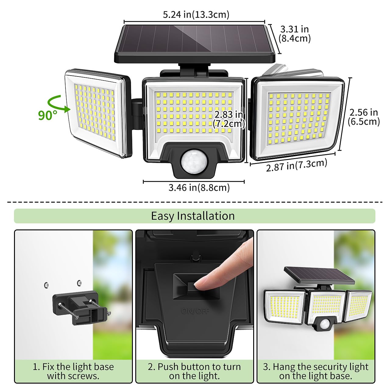 CLAONER Solar Lights Outdoor, Upgraded 216 LED Motion Sensor Security Light with 360° Wide Lighting Angle, Easy to Install, IP65 Waterproof Durable Solar Powered Flood Lights for Outside