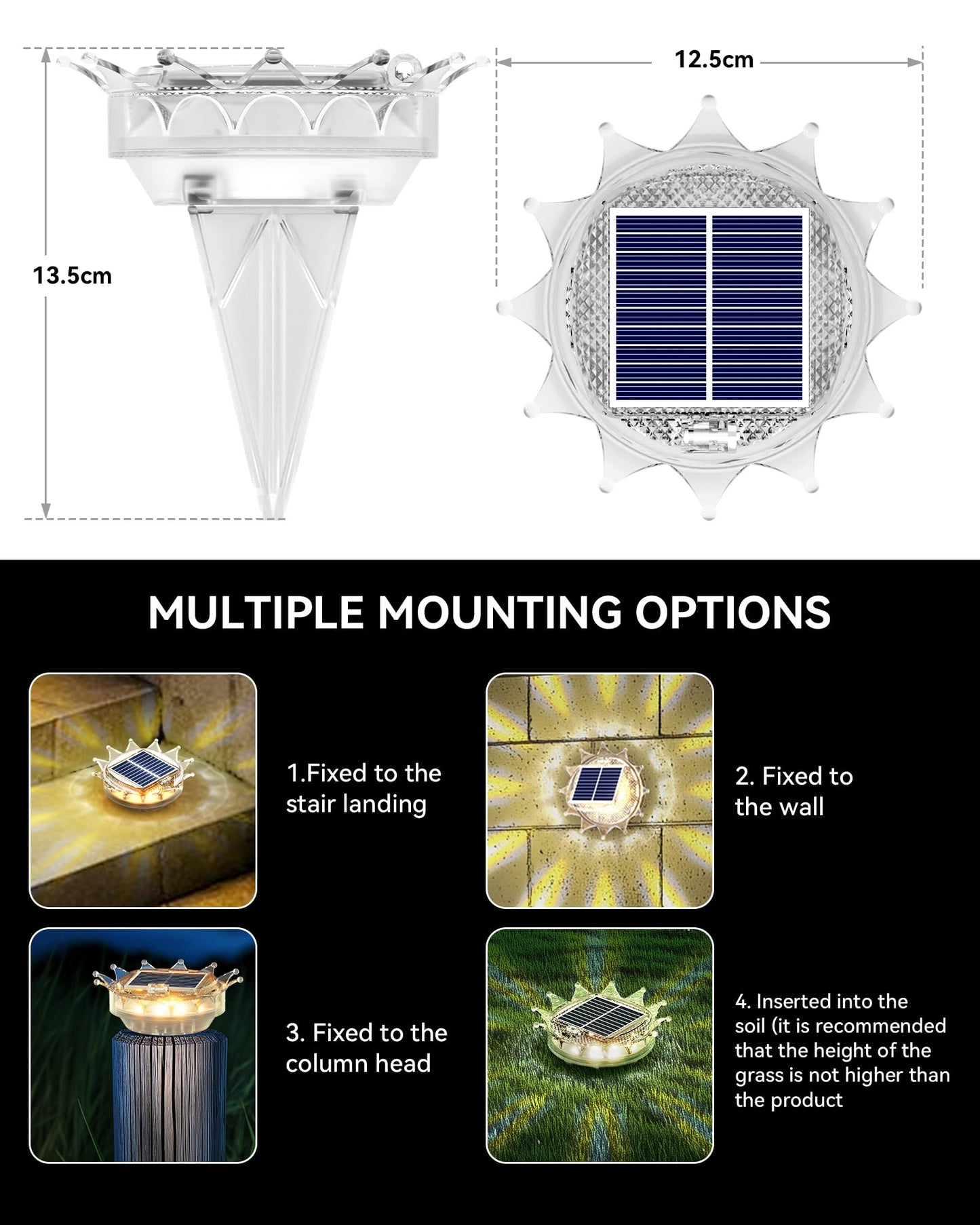 Asteria Outdoor Floor Lights 2Pack, IP67 Waterproof Outdoor Solar Ground Lights, Solar Crown Light – Ideal for Illuminating Lawns, Gardens, Pathways, Landscaped Areas, Walkways. (Warm Light)