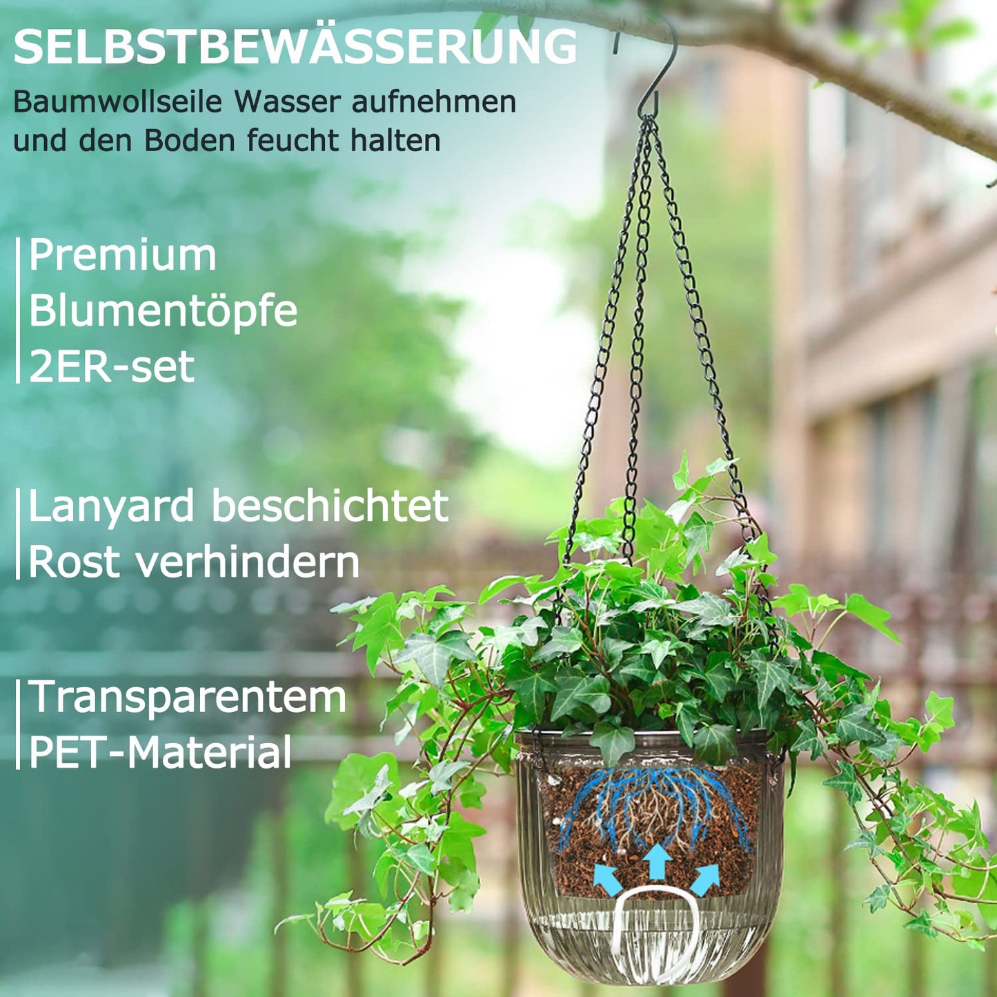 iDattel 6.5 Inch 2Pcs Self-watering hanging flower pot plants,Indoor hanging flower pots with 3Hooks drainage holes for indoor outdoor ceilings balconies wall decoration（Gray）