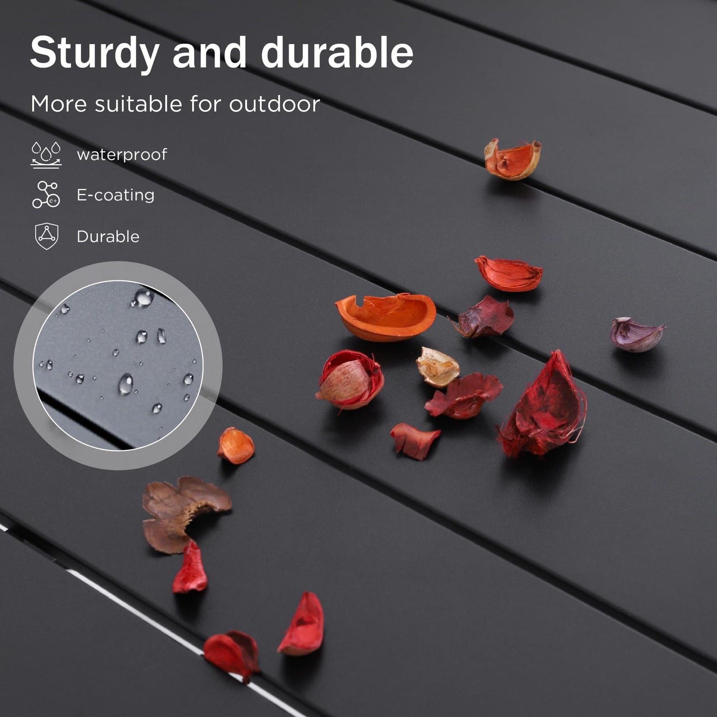 PHIVILLA Garden Table for 6 Person 150 * 90cm Patio Outdoor Table Rust Proof Steel Frame with 4 cm Parasol Hole Outdoor Furniture Garden Dining Table Maintenance Free Black