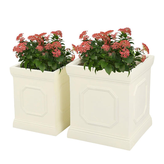 Taylor & Brown Set of 2 Large Handmade Square Tall Plant Pots 36/28cm MgO Modern Flower Planter Pot Box Garden Decoration Indoor/Outdoor Planters with Drainage Hole (Square)