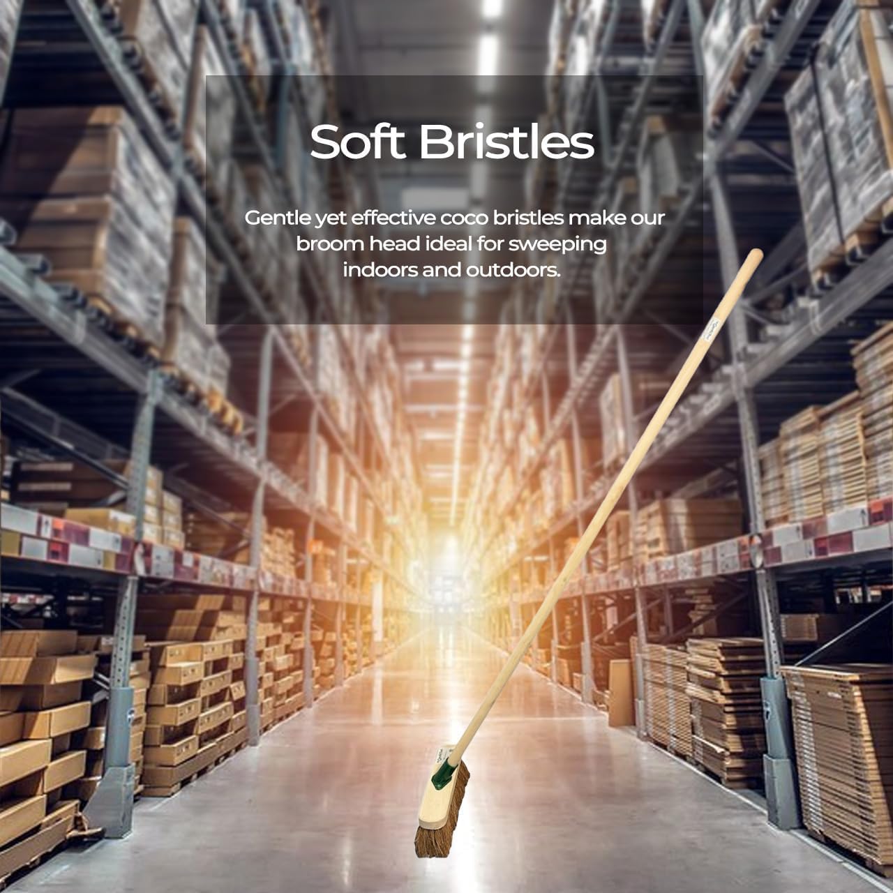 24” Soft Coco Bristle Broom Indoor Outdoor Soft Broom Sweeping Brush with Wooden Handle Natural Indoor Floor Brush with Dense Soft Bristles Brooms for Office Warehouse and Garage 60cm Brush