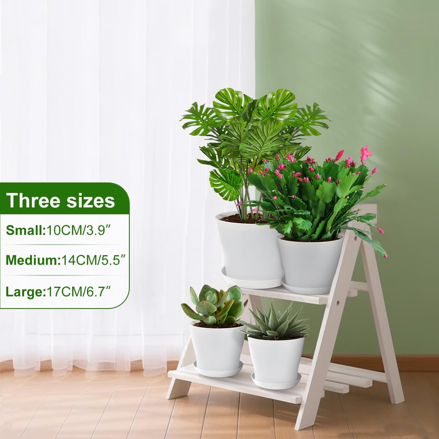 KINGLAKE 8Pcs 4" Small White Plant Pots Plastic Flower Pots Indoor Plant Pots for Office House Desk with Trays/Pallets