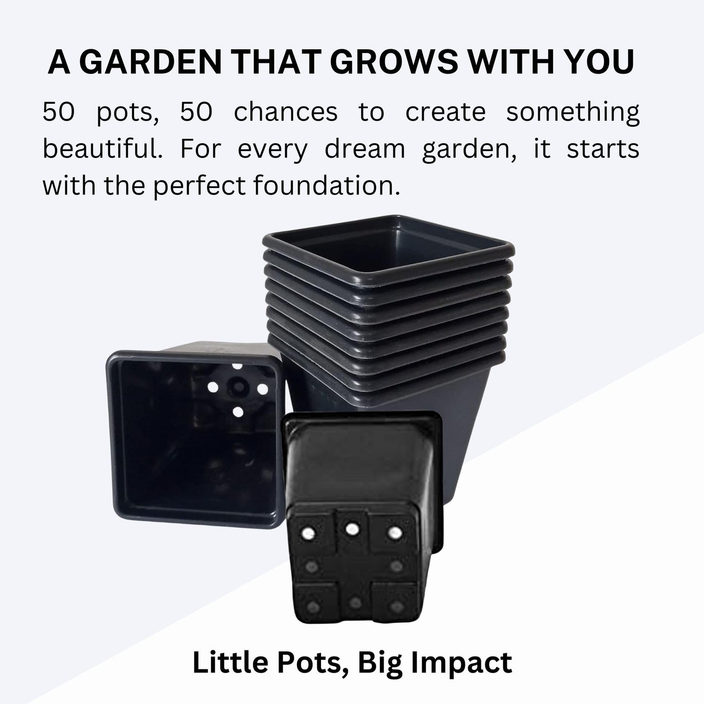 9cm Plastic Plant Pots Black Square (Pack of 50) – Ideal for Plants, Perennials, and Herbs (Pack of 50 Pots)