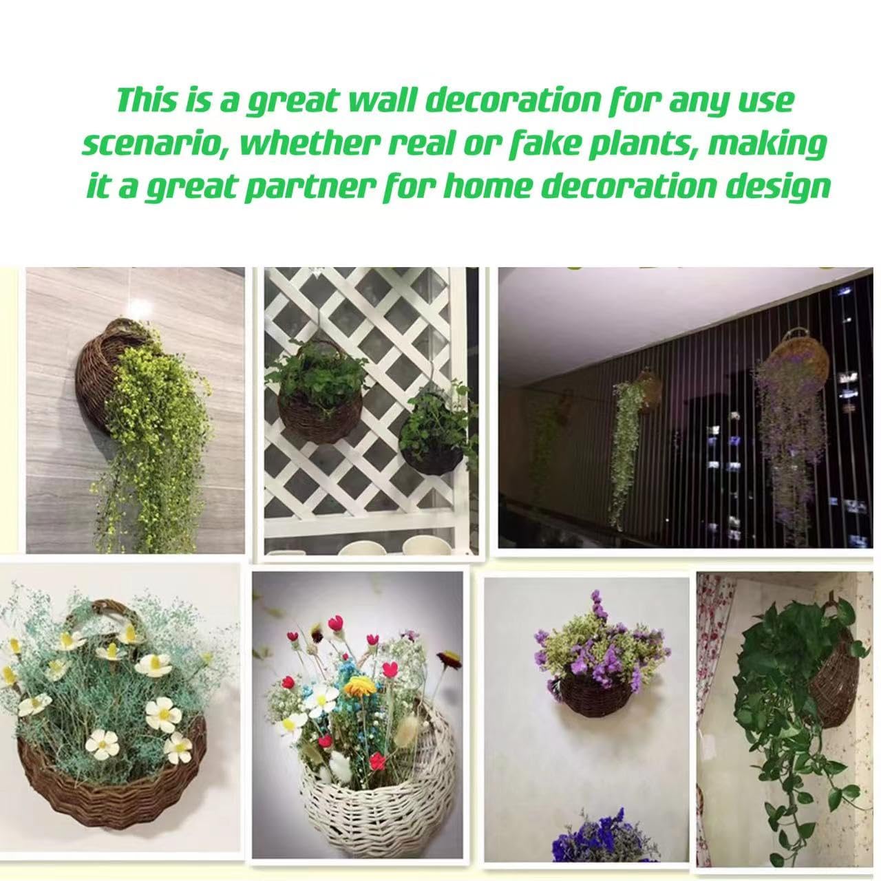 Mgoodoo Hanging Planter Basket with Wicker,Round Hanging Flower Plant Pot Plant Basket for Indoor Outdoor Garden Porch Decoration, 22 * 26CM，1pc