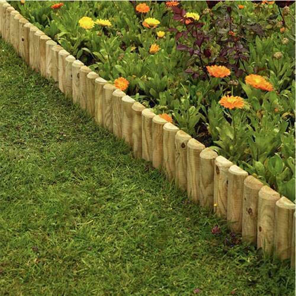 MND Dealings 4-Pack Wooden Fix Picket Log Border Fence, 1m, Brown, for Lawn Edgings, Planters or Garden Sectioning