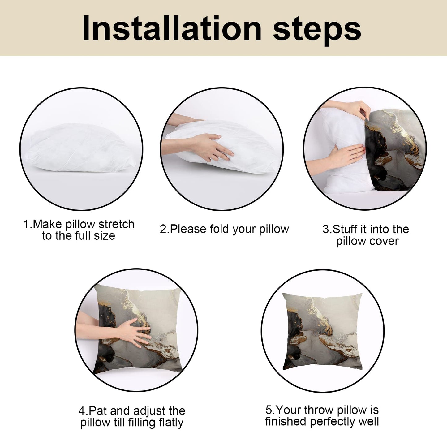 Minicoco Cushion Covers Outdoor Cushions Covers Linen Cushion Cover Outdoor Cushions for Garden Furniture 4 Pack Throw Pillow Case for Garden, Sofa 45 x 45cm (Black Marble)