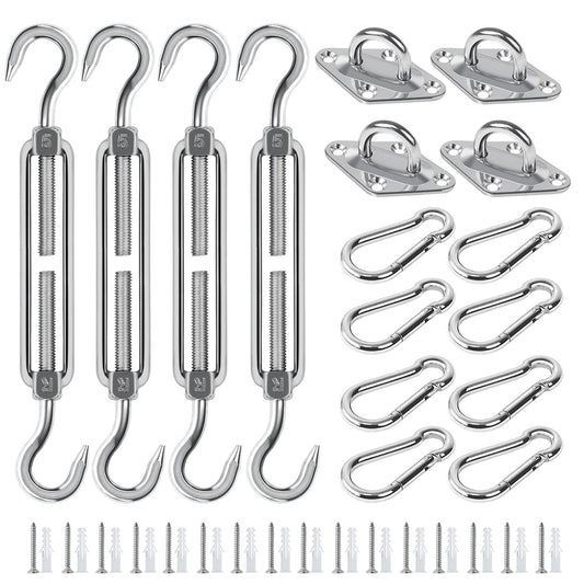 Covlongyu Awning Attachment Set, M5 Heavy Duty Sun Shade Sail Stainless Steel Hardware Kit for Rectangular/Triangles and Square, Suitable for Garden/Outdoor/Patio Lawn Sunshade Hooks (48pcs)
