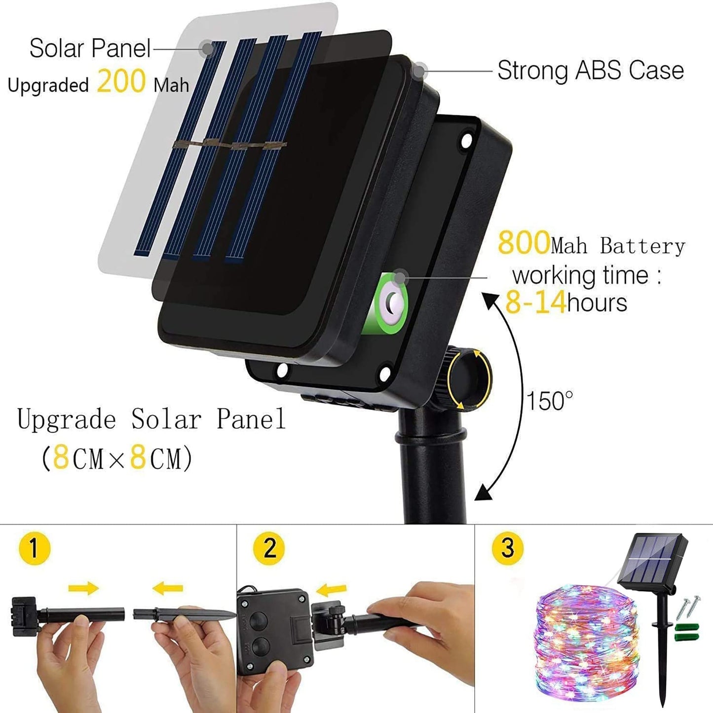 Ligarko Solar Fairy Lights Outdoor, 2 Pack Each14M/46Ft Garden Lights Solar Powered Waterproof, 120 LED 8 Modes Copper Wire Decorative Solar String Lights for Trees, Garden, Party (Multi-Coloured)