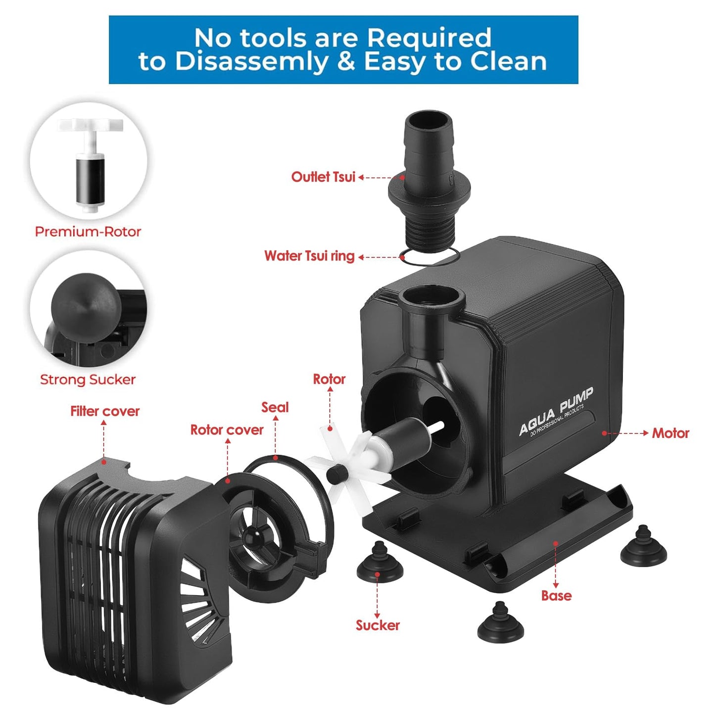 40W Aquarium Submersible Pump 3000 L/H - Ultra-Quiet with Filter and 3 Nozzles 19mm/22mm/25mm, Max Delivery Head 2.8m for Pond Fountain Aquarium Rock Garden