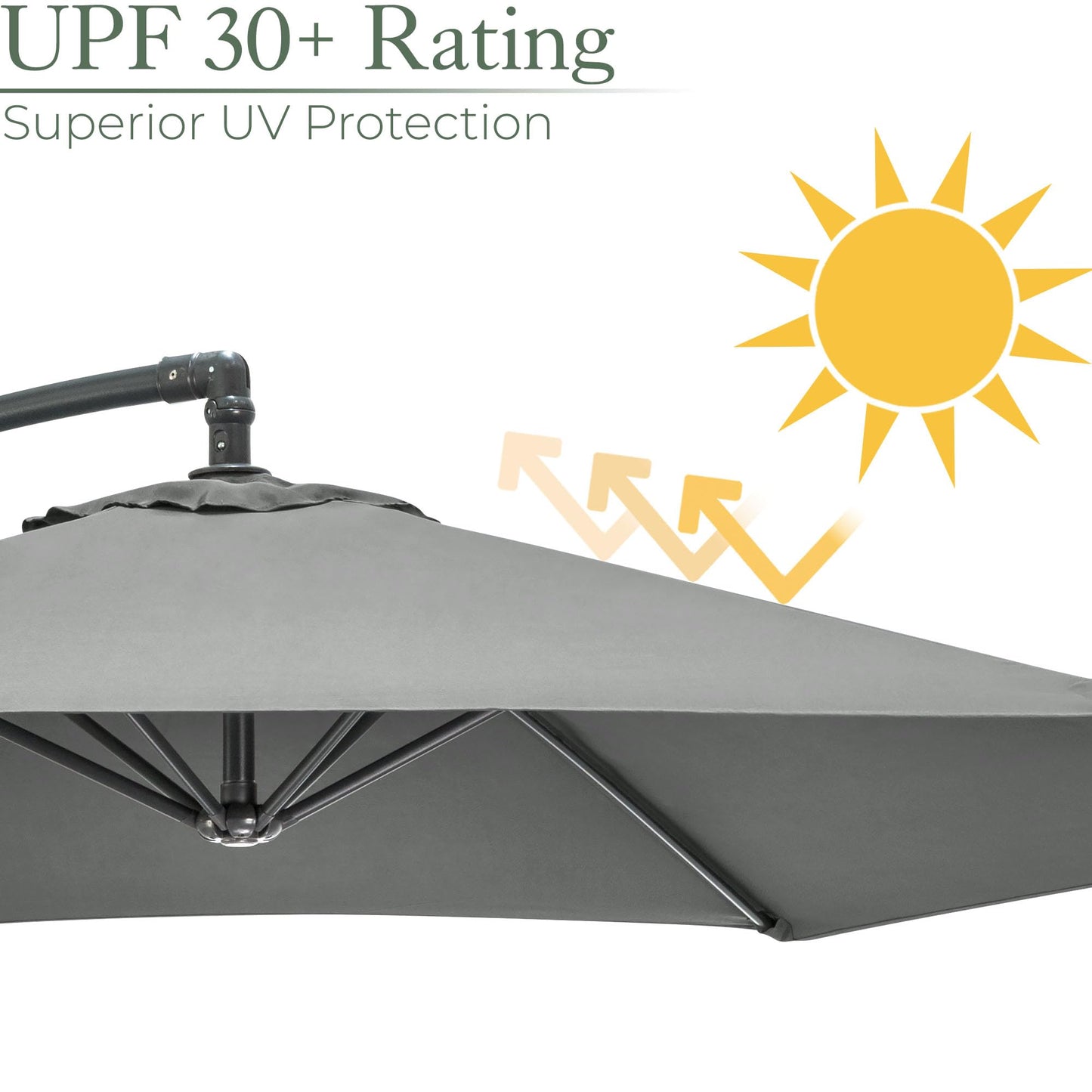 Christow Large Banana Parasol 3m Over Hanging Cantilever Umbrella UV Protective With Crank Handle (Grey Polyester Canopy)