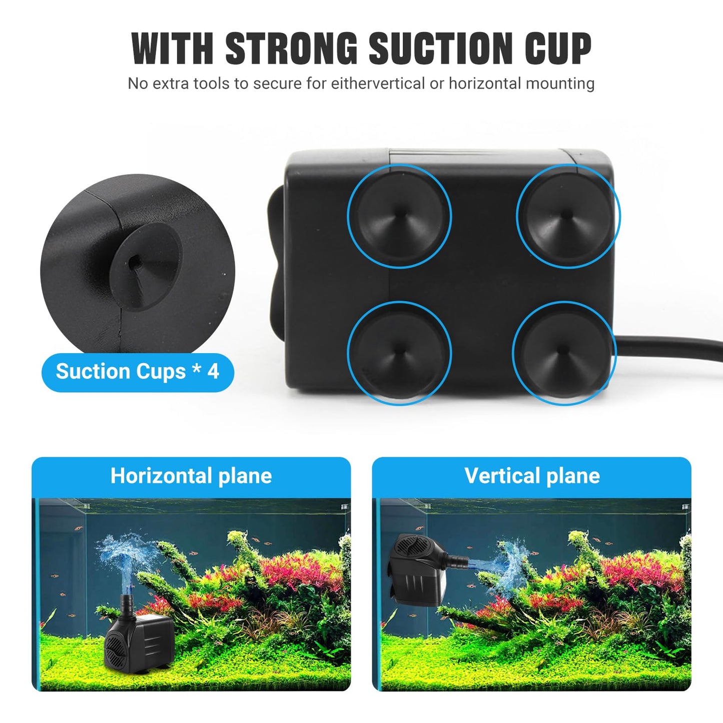 Submersible Water Pump, Ultra Quiet Water Feature Pump 1500L/H 25W Aquarium Water Pumps for Fountain Pond Aquarium Fish Tank Pump Replacement Pump with 3 Nozzles