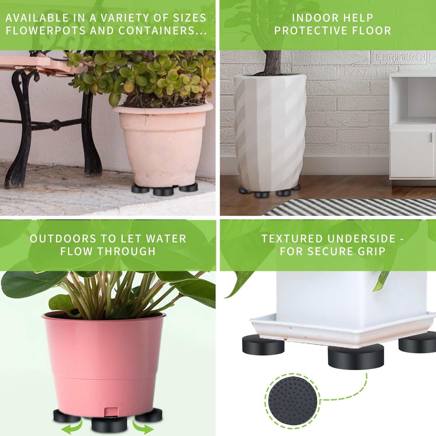 homekit Flower Pot Feet; 24 Pieces; Black; Rubber – Non-Slip Invisible Risers for Gardening Plants Indoor and Outdoor