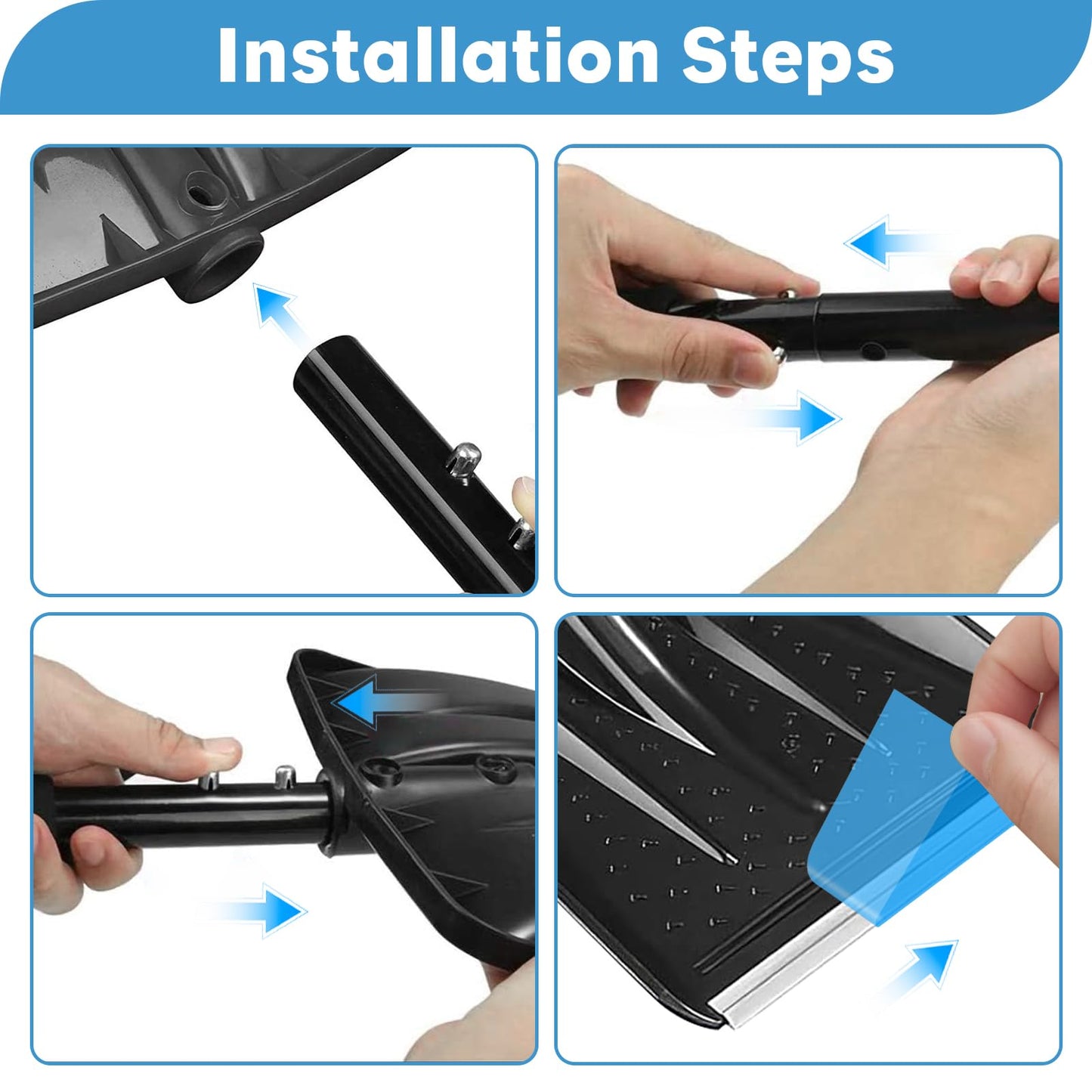 MEETOZ Snow Shovel, 2025 New Upgrade Snow Shovels, Lightweight and Detachable Shovels for Driveway, Portable Shovel for Cars, Home, Garden, Mud and Snowman, Snow Removal(Black)