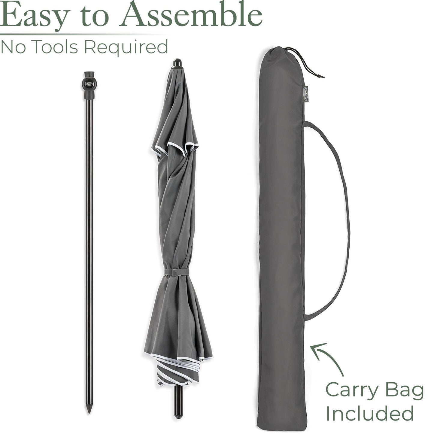 CHRISTOW Portable Beach Parasol Tilting Garden Sunshade Umbrella UV Resistant 2m (Grey)