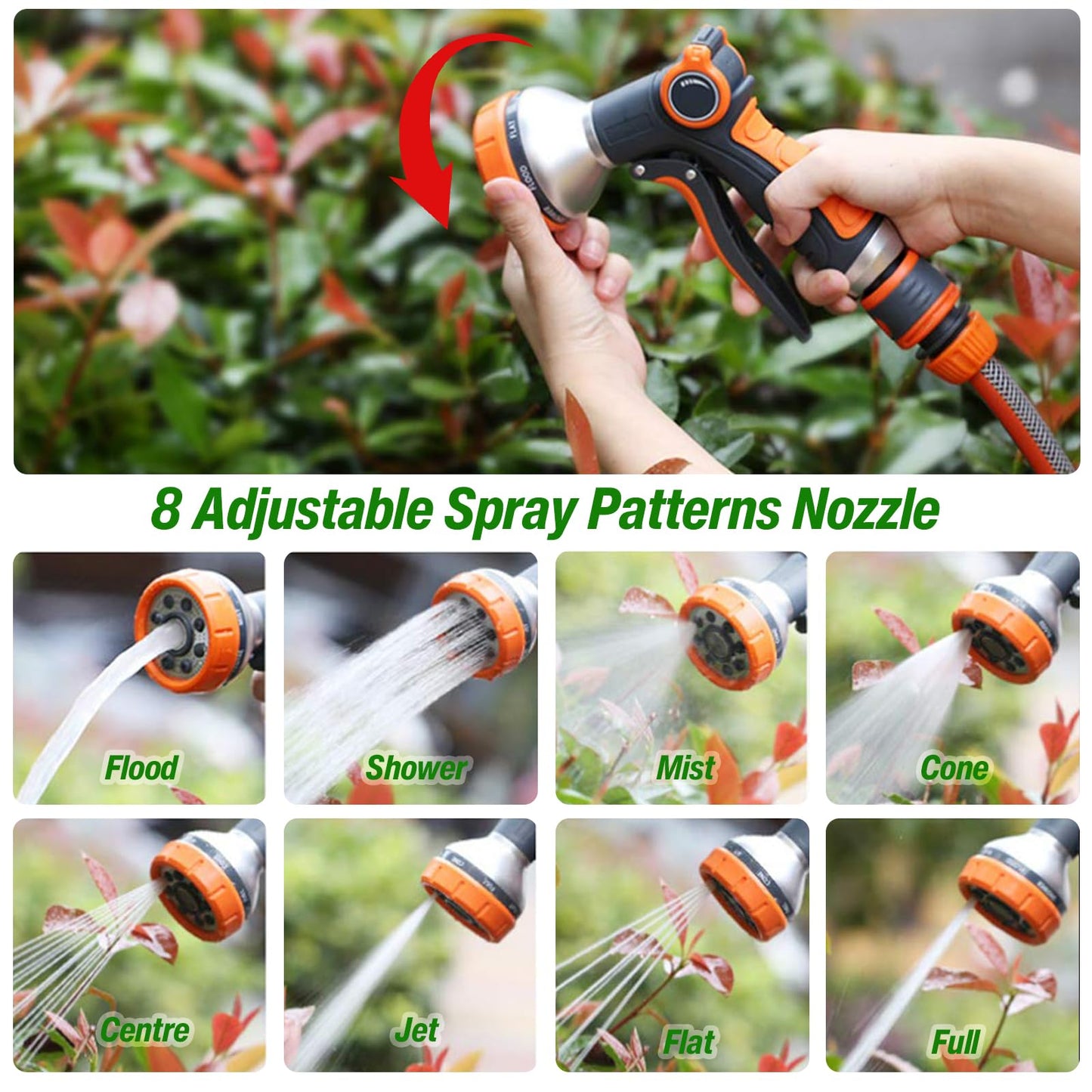 RnCop Garden Hose Spray Gun, 8 Adjustable Patterns High-Pressure Hose Nozzle, Water Flow Control, Perfect for Plants, Lawns, Cars, Bikes, and Pets Bathing