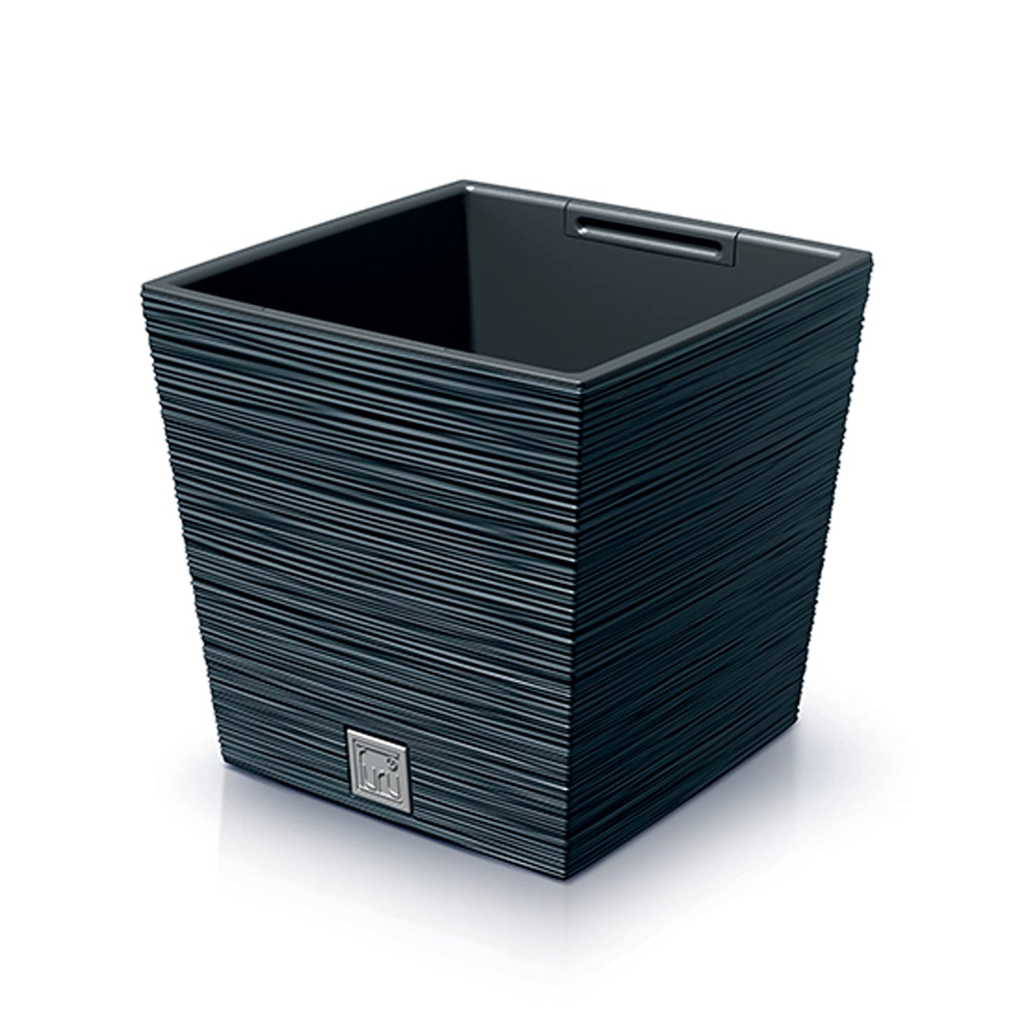 Prosperplast 2-in-1 Flower Pot with Inner Pot Planter Plastic Square Chisel Look Anthracite (24 cm x 24 cm x 23.5 cm)
