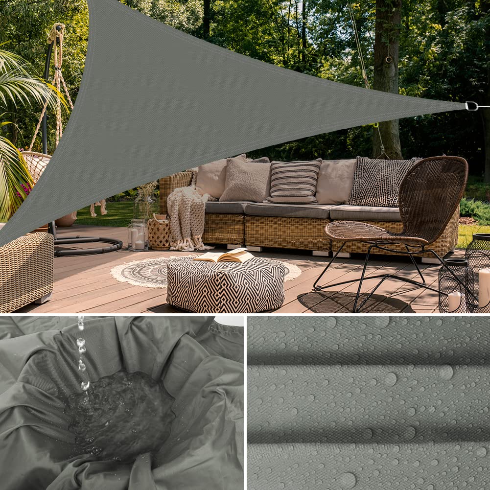 OFFCUP Sun Shade Sail, 2x2x2m Awning Canopy, 160gsm Waterproof Shade Sail Garden Sun Sail Patio Canopy 95% UV Block with Free Rope, for Outdoors, Garden, Patio, Yard, Party (Grey)