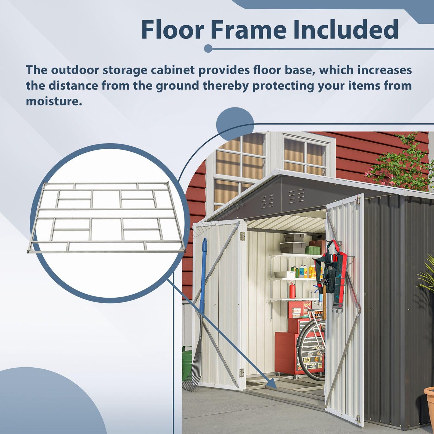 BIRCHTREE Garden Shed Metal Apex Roof 10FT X 8FT Outdoor Storage With Free Foundation Anthracite and White