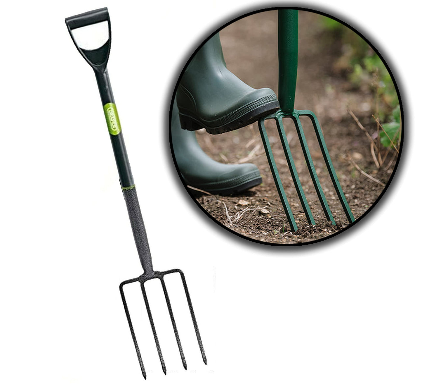 tradefirst Garden Fork Heavy Duty For Digging with D-Grip Plastic Handle, Solid Carbon Steel Garden Hand Fork, Garden Tools, Digging, Mucking Out Fork