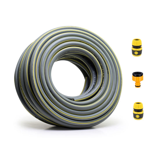 Topways Garden Hose Pipe, 10M/33Ft 1/2" Anti-Kink 4 Layers Thicker Reinforced Explosion Proof Outdoor Water Pipes Including 2 in 1 Faucet Adapter, Hose End Quick Connector