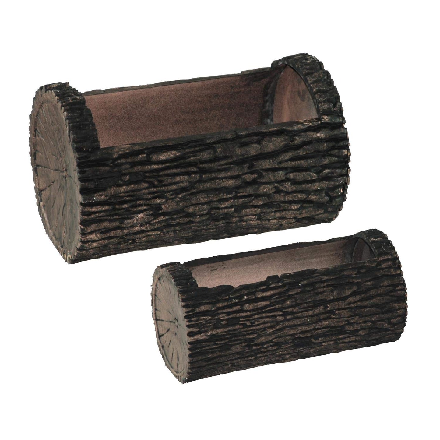 Woodland Textured Trunk Style Plastic Trough Planters - Set of 2 - Suitable for Indoor or Outdoor Use - 27.5cm (L) x 14cm (W) x 14cm (H)
