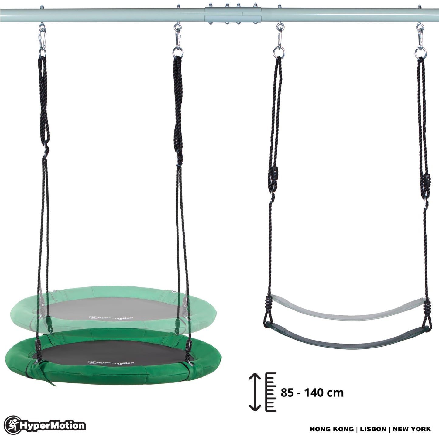 HyperMotion Garden Swing Set with Nest & Classic Seat - Sturdy A-Frame Design, 200kg Load Capacity - Weather-Resistant Steel Frame & Adjustable Ropes - Safe Outdoor Play Equipment for Kids & Parents