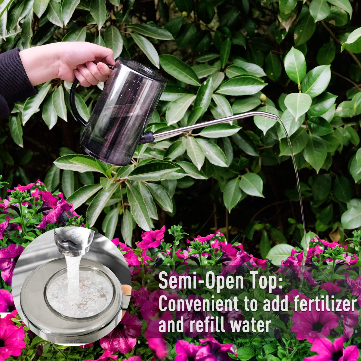 Jardineer Plant Watering Can Indoor - Watering Pot Long Spout with Spray Bottle and Automatic Watering Globes for Watering Indoor Outdoor Plants Flowers (1L Grey)