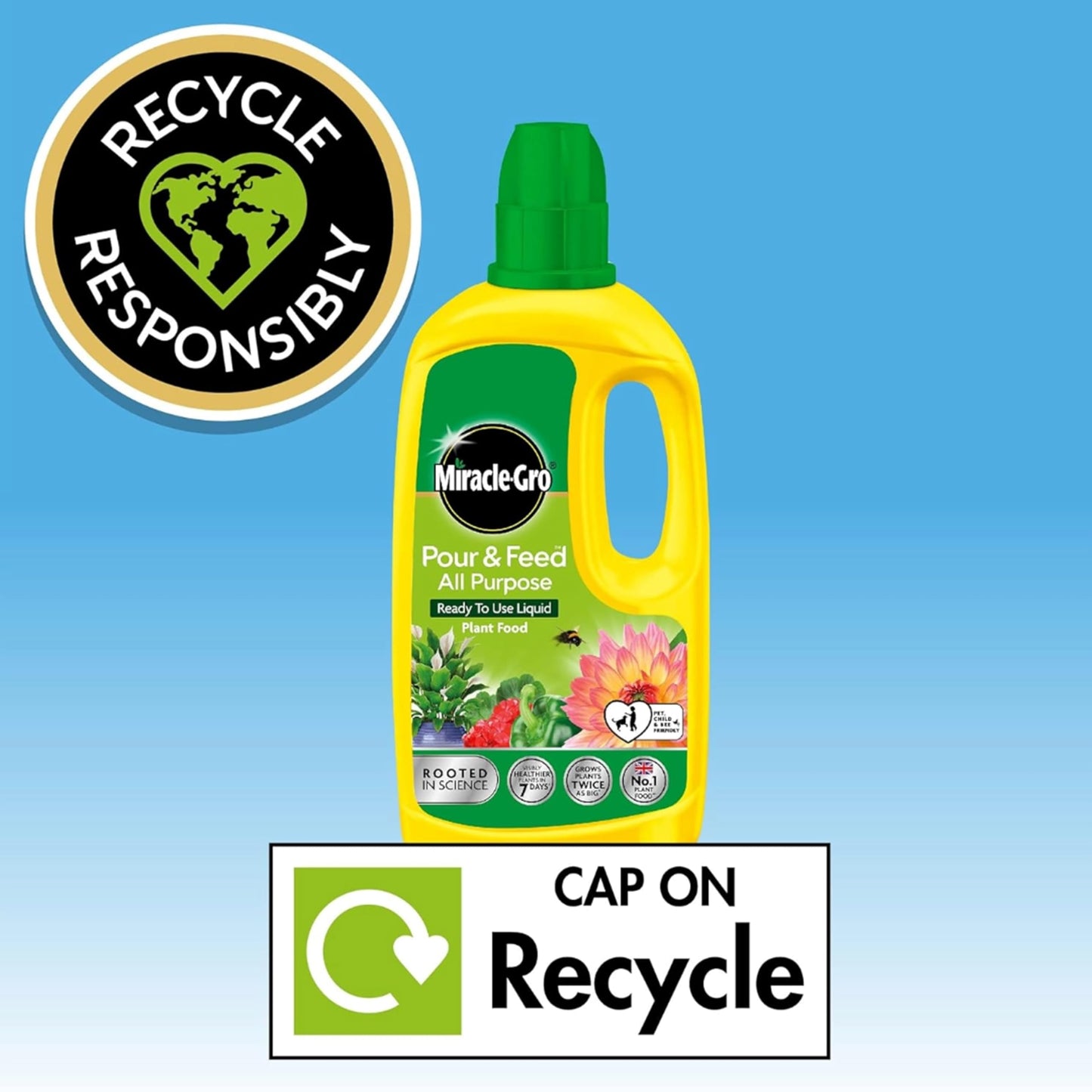 ZUKBEN Miracle Gro Plant Food Fertiliser - Pack of 2 x 1L Pour & Feed All Purpose Plant Feed Ready to Use Liquids with Card. Child & Pet Friendly Garden Fertilizer for Outdoor & Indoor House Plants