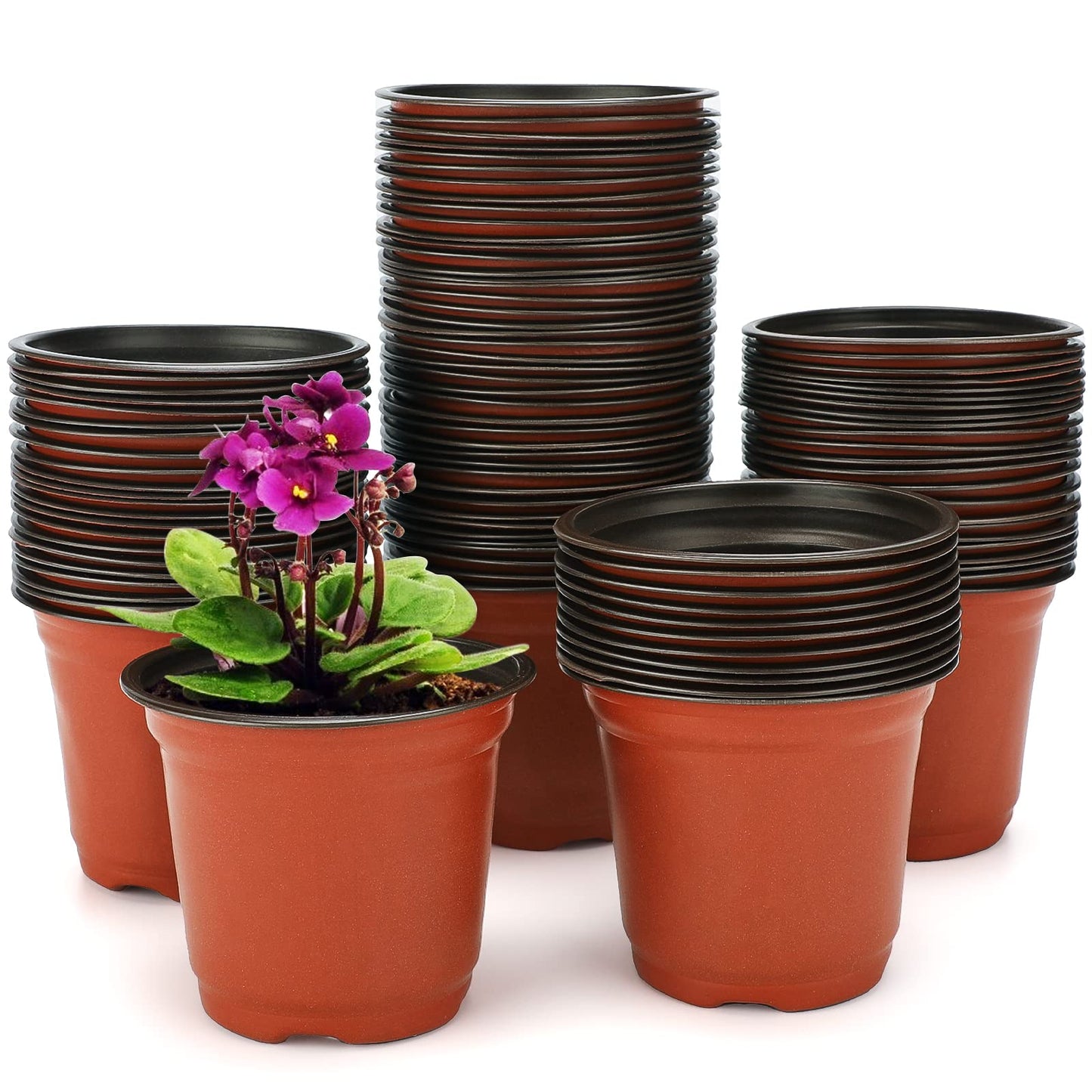 KINGLAKE 100Pcs Plastic Plant Pots 10cm Seed Seedling Pots Flower Nursery Pots for Vegetables,Flowers,Herbs,Cuttings, Succulent