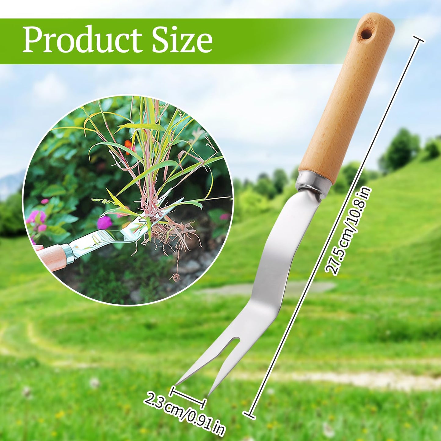 Weed Puller With V-Shape Fork Wood Handle Dandelion Removal Tool Stainless Steel Hand Weed Puller Manual Weed Removing Weeding Tools Weed Fork for Yard Gard Weeding Labour Day Thanksgiving Day