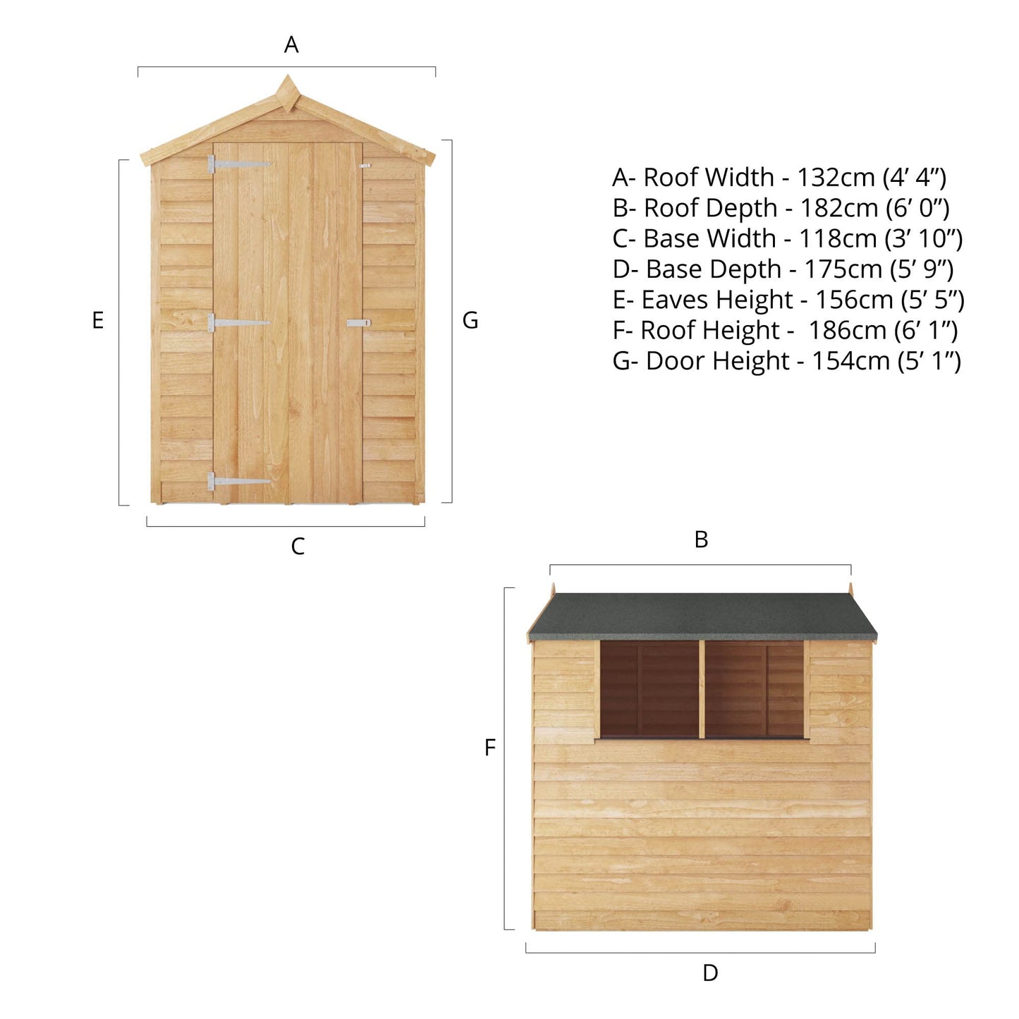 WALTONS | 6 x 4 Overlap Wood Storage Shed | Apex Roof | 7mm Overlap Cladding | Wooden Garden Storage Shed | Single Door | Windows |10 Year Anti Rot | 6 x 4 6ft 4ft