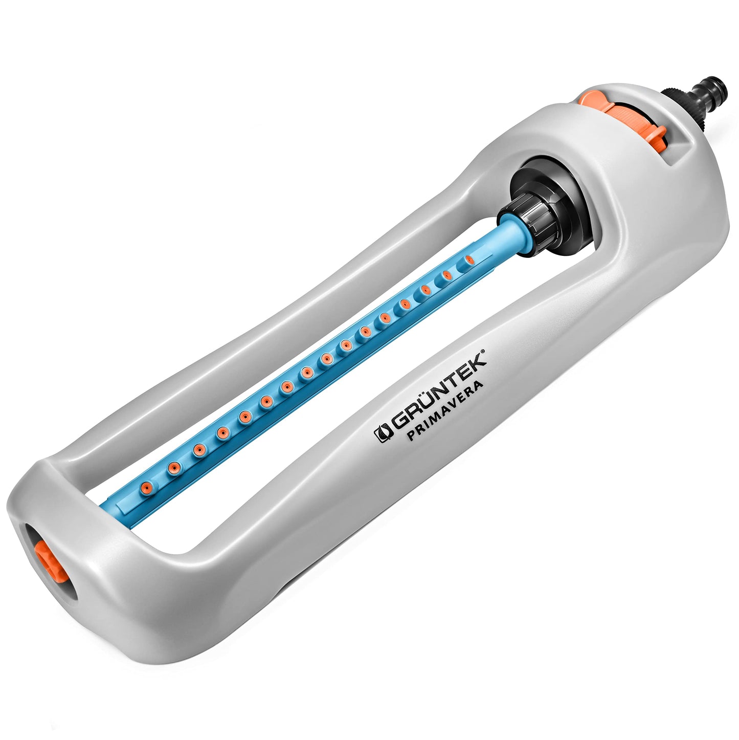 GRÜNTEK Primavera Oscillating Sprinkler – Up to 336 m² | 16 Nozzles for Even Irrigation | Adjustable Spray Width (21 m x 15 m) | Universal EU & US Connector