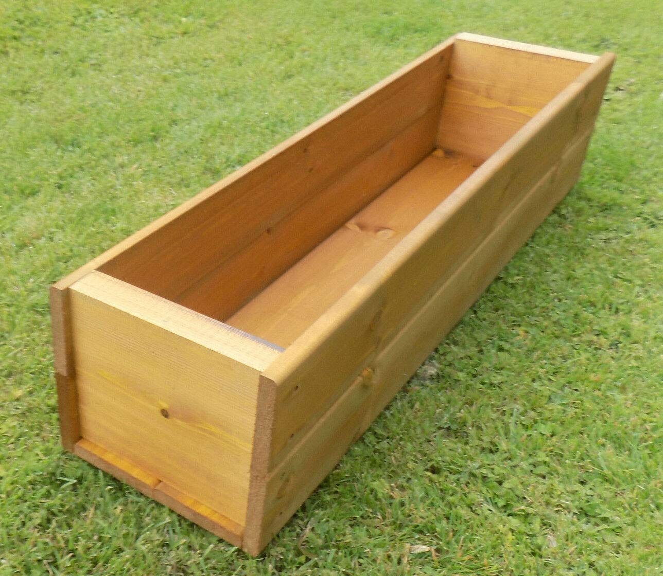 Set of 2 x 90cm Wooden Trough Planters - Wood Plant Trough Container Box