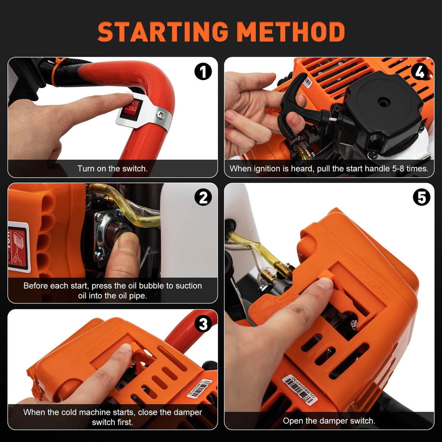 Levkitch 52cc ‎Petrol Auger Heavy Duty Fence Post Hole Diggers Kit with 3 Drill Bits Diameter 4"6" 8" Earth Augers Post Hole Borer Drilling Machine
