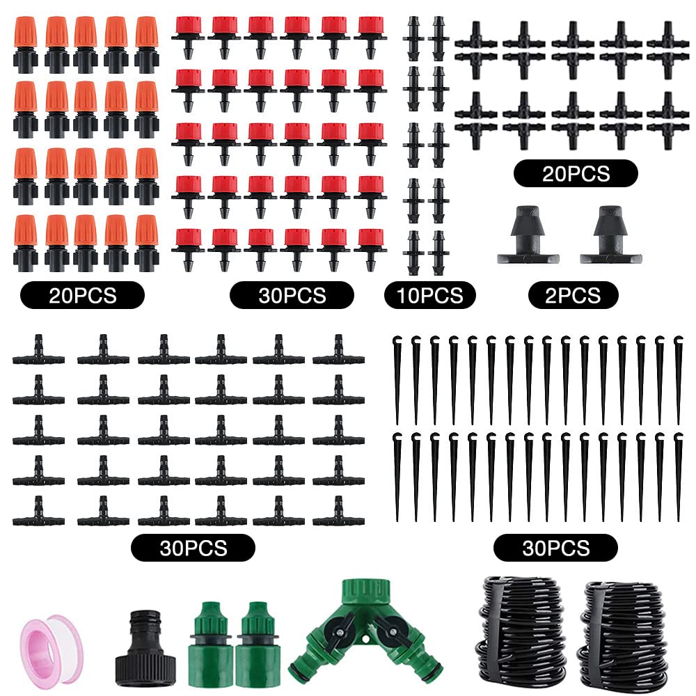 Gobesty Garden Watering System, Greenhouse 30M DIY Auto Drip Lrrigation Kit, Micro Drip Irrigation Automatic Watering System, Dripper Automatic for Lawn, Patio, Landscape, Flower Bed, Terrace Plants