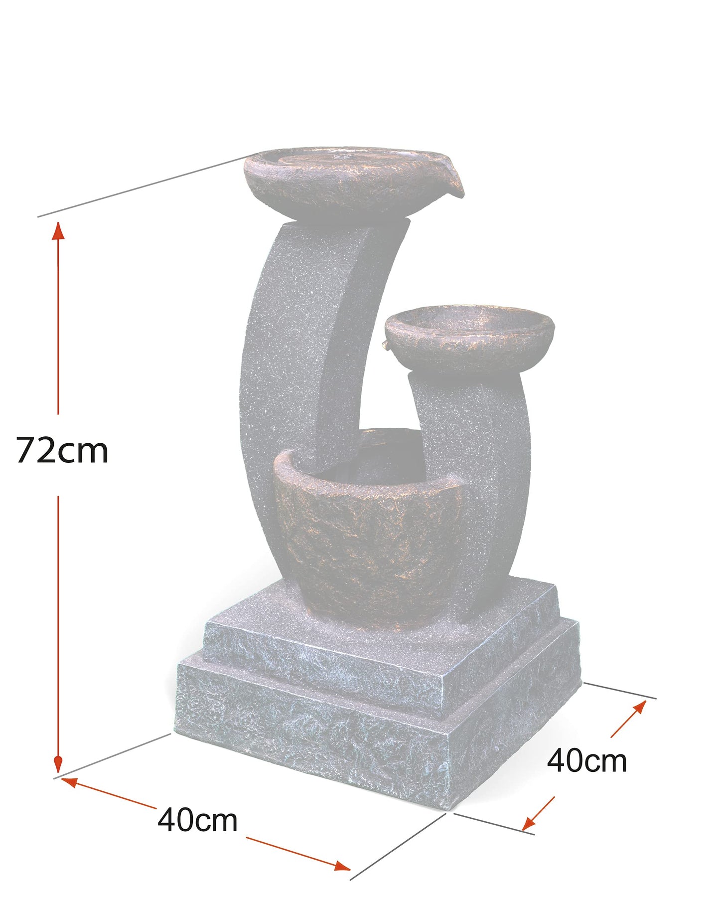 MDA Designs Shinto Outdoor 3-Tier Water Feature - Cascading Bowls with LED Lights Tranquil Waterfall Effect Garden Fountain