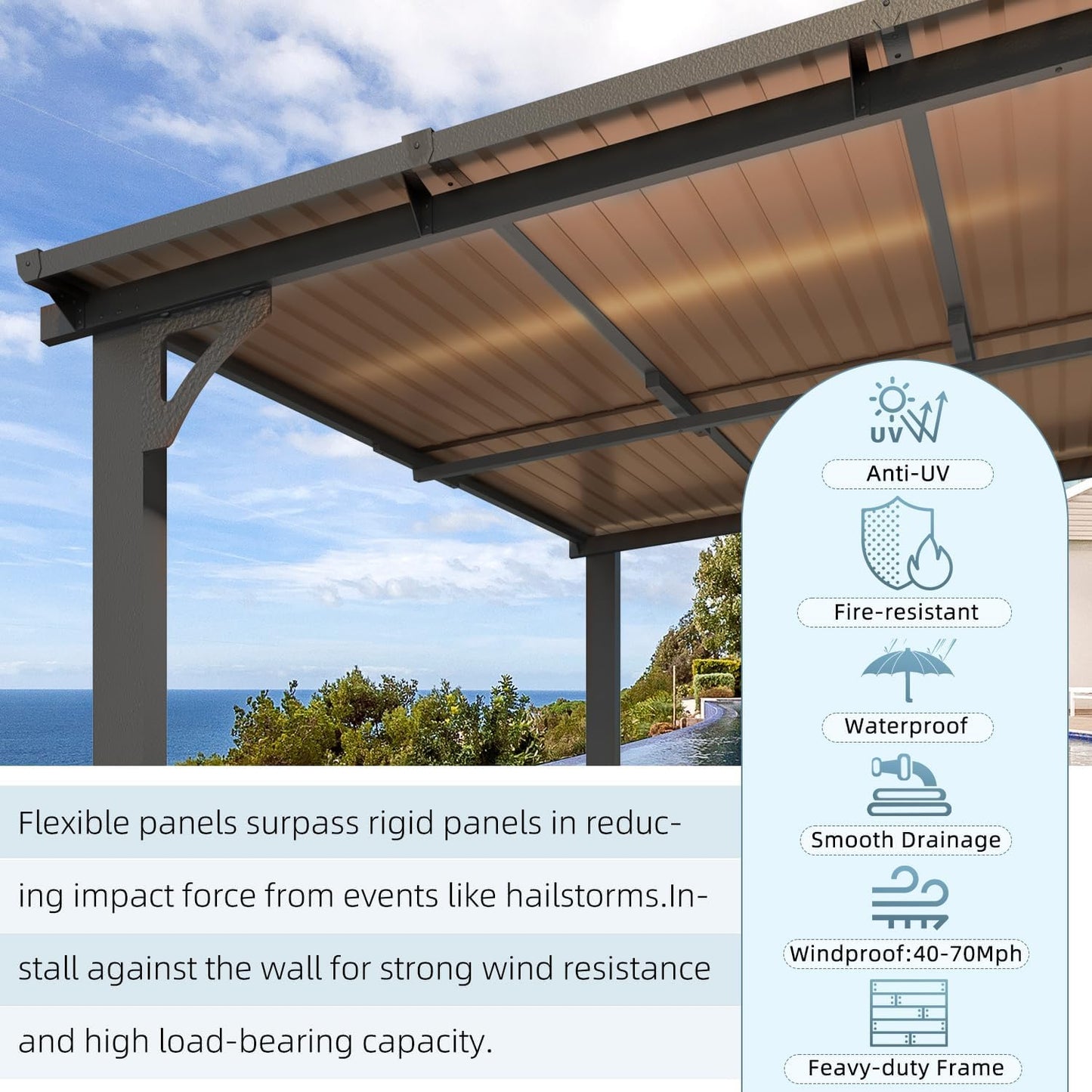 U-MAX 3m x 3m Aluminium Gazebo,Wall-Mounted Awning Gazebo，Lean to Pergola,Hardtop Roof Heavy Duty Metal Pergola for Outdoor Garden