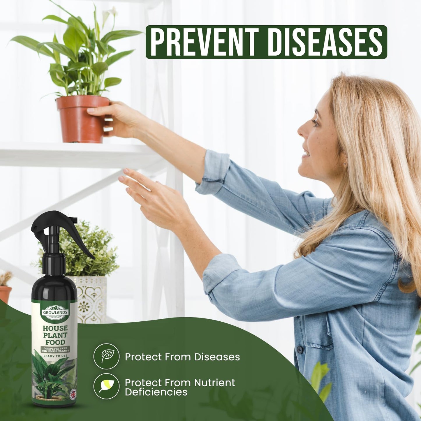 Growlands Indoor House Plant Food - 300 ml - Indoor Plant Liquid Spray Fertilizer - Designed For Use on All Indoor Plants - Fertilizer for Indoor Plants - Ready to Use Mist Spray