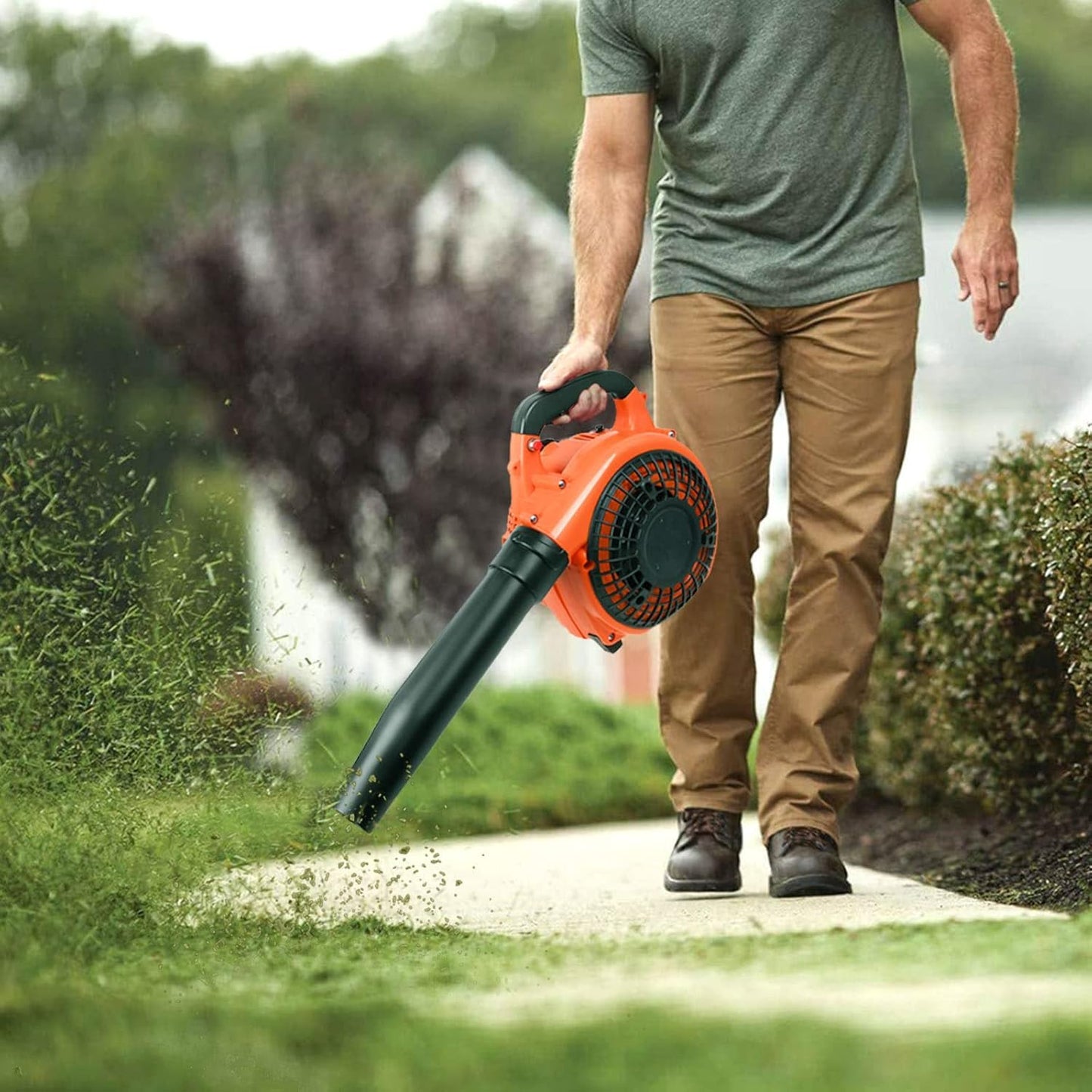 26cc Petrol Leaf Blower, Handheld Leaves Blowing Dust Snow with Adjustable Shoulder Strap for Patio Cleaning, Lawn Care, Leaves Garden Orange