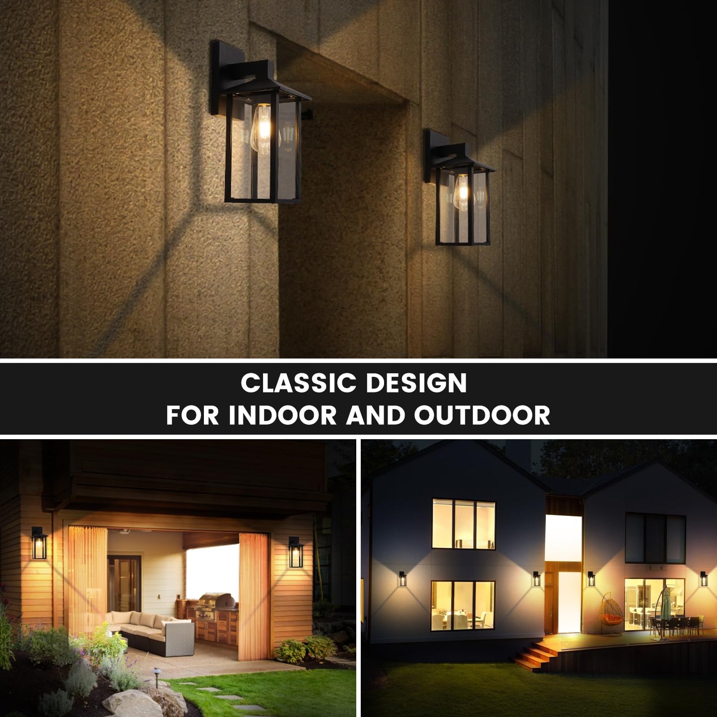 EBION Outdoor Wall Lantern, Exterior Light Fixture with Toughened Glass Shade, Matte Black Wall Sconce Decorative for Porch, Patio, Garage (Black,1 Pack)