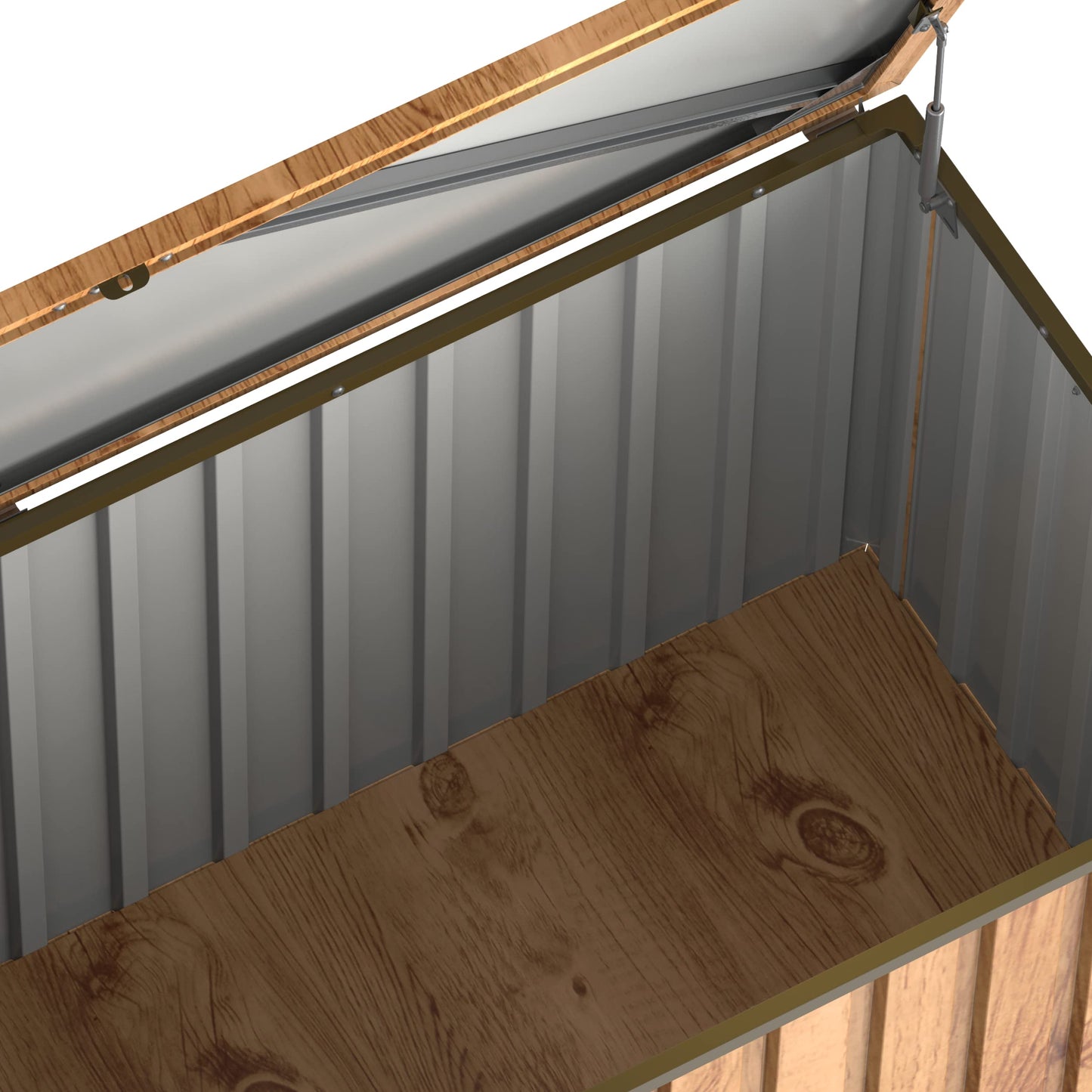 Duramax DH 1.7 Metal Cushion Box (770 L) with Hydraulic Gas Cylinder & Padlock Eye, Outdoor Deck Box and Garden Furniture Organizer, Woodgrain & Brown Trimmings