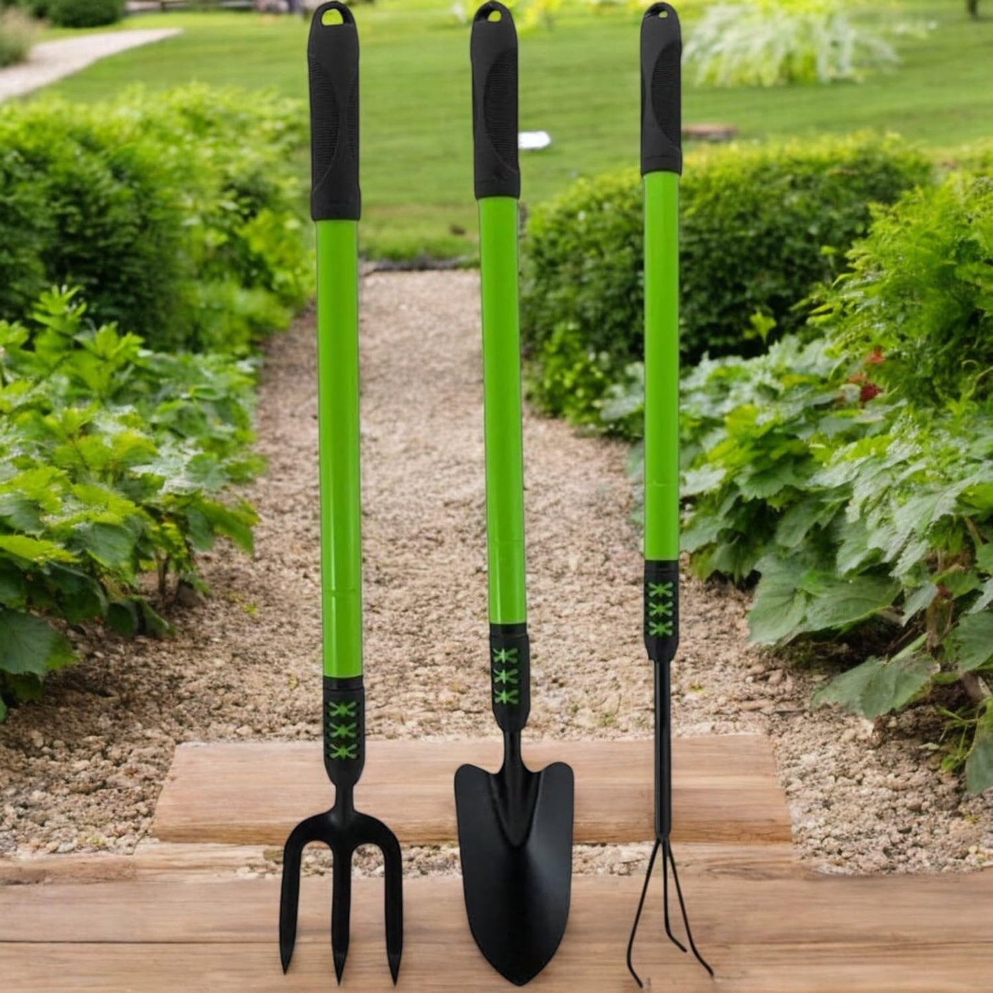 HomeVibe 3PC Telescopic Garden Hand Tool Set – Extendable Gardening Fork, Trowel & Cultivator – Adjustable Handle for Comfortable Planting & Weeding