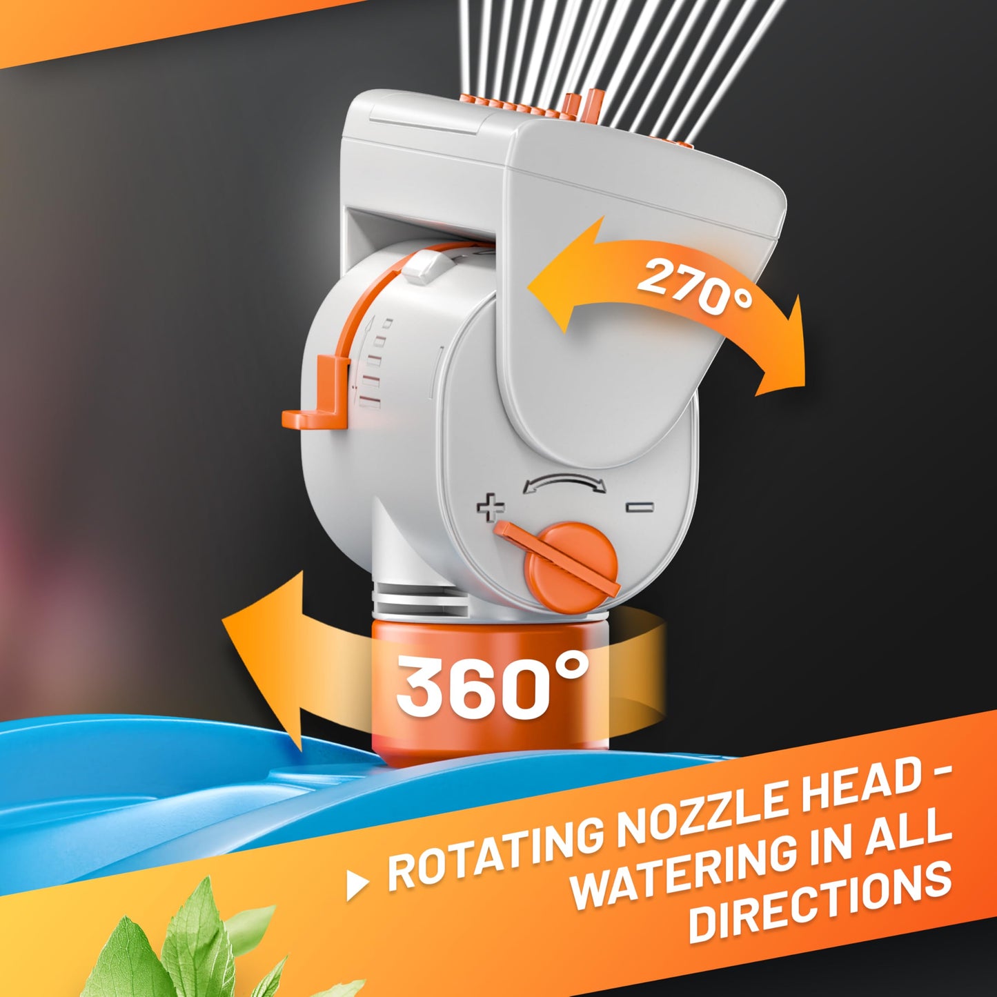 GRÜNTEK Mini - Lawn Sprinkler with 16 nozzles up to 378 m2 / 4069 ft2 Irrigation area with turbo engine