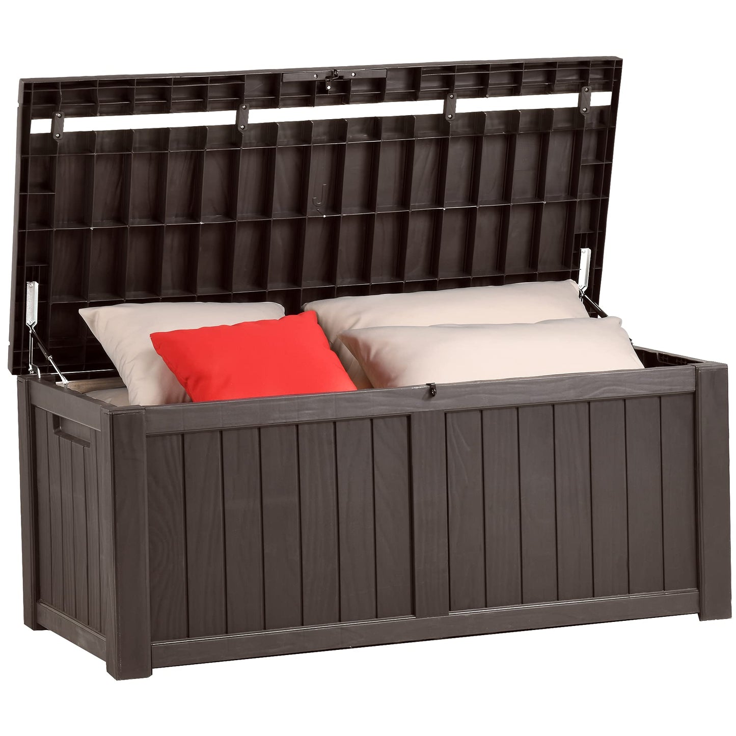 YITAHOME 450L Garden Storage Box Waterproof, Large Outdoor Storage Box with Lid, Lockable Deck Boxes Outdoor Storage Containers for Patio Cushions Garden Tools, Brown, 140 x 66 x 59cm